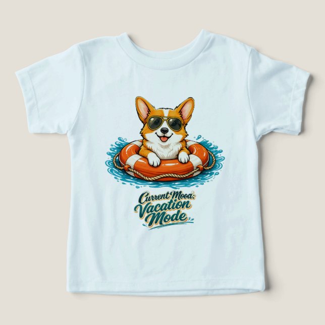 Cute Corgi Summer Vacation Mode T-Shirt (Design Framsida)