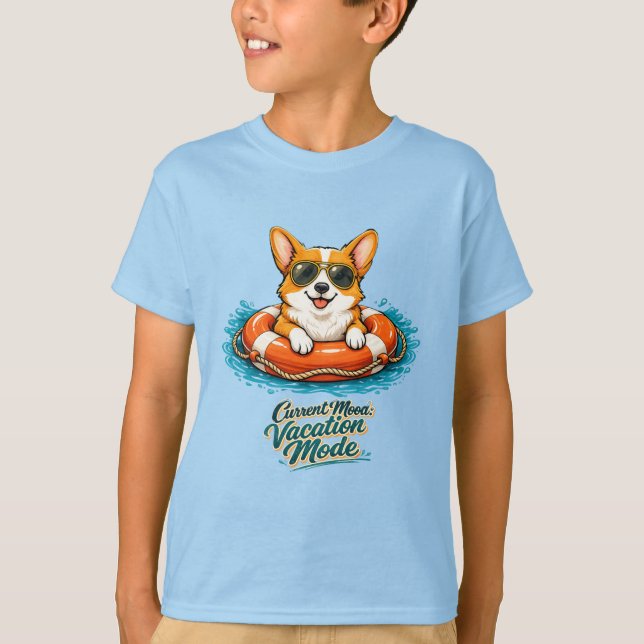 Cute Corgi Summer Vacation Mode T-Shirt (Framsida)