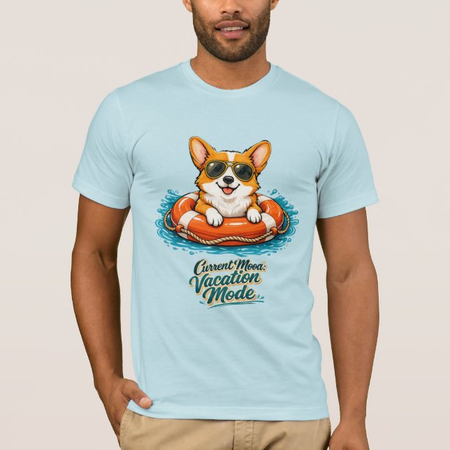 Cute Corgi Summer Vacation Mode T-Shirt (Framsida)