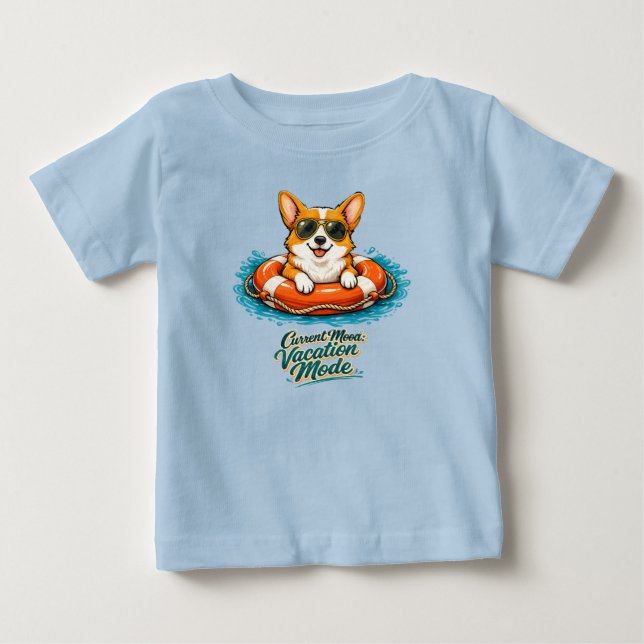 Cute Corgi Summer Vacation Mode T-Shirt (Framsida)