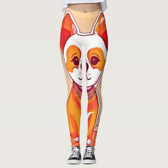 Cute Corgi Tecknad Leggings (Framsida)