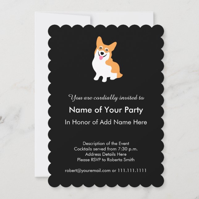 Cute Corgi Teckning - lägg till din egen text Inbjudningar (Baksida)
