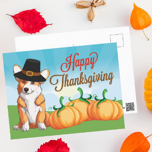 Cute Corgi Thanksgiving Vykort