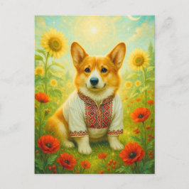 Cute Corgi Ukraina Solros Welsh Queen Postcard Vykort