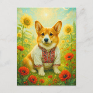 Cute Corgi Ukraina Solros Welsh Queen Postcard Vykort