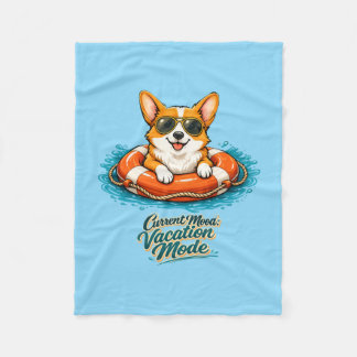Cute Corgi Vacation Mode Illustration - Summer Bea Fleecefilt