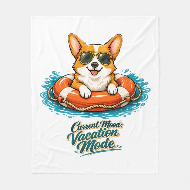 Cute Corgi "Vacation Mode" Summer Design Fleecefilt (Framsidan)