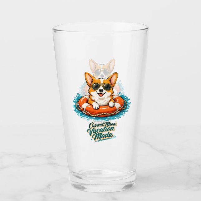 Cute Corgi "Vacation Mode" Summer Design Glaskopp (Framsida)