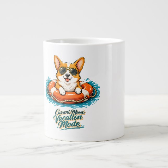 Cute Corgi "Vacation Mode" Summer Design Jumbo Mugg (Framsidan)