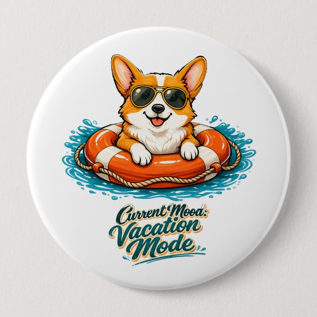 Cute Corgi "Vacation Mode" Summer Design Knapp (Framsida)