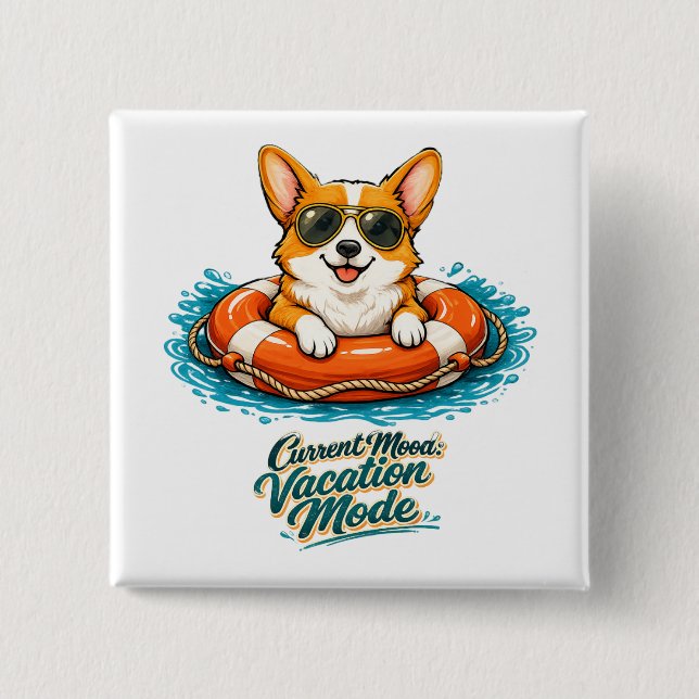 Cute Corgi "Vacation Mode" Summer Design Knapp (Framsida)