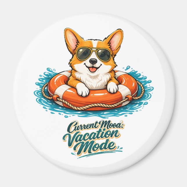 Cute Corgi "Vacation Mode" Summer Design Magnet (Framsidan)