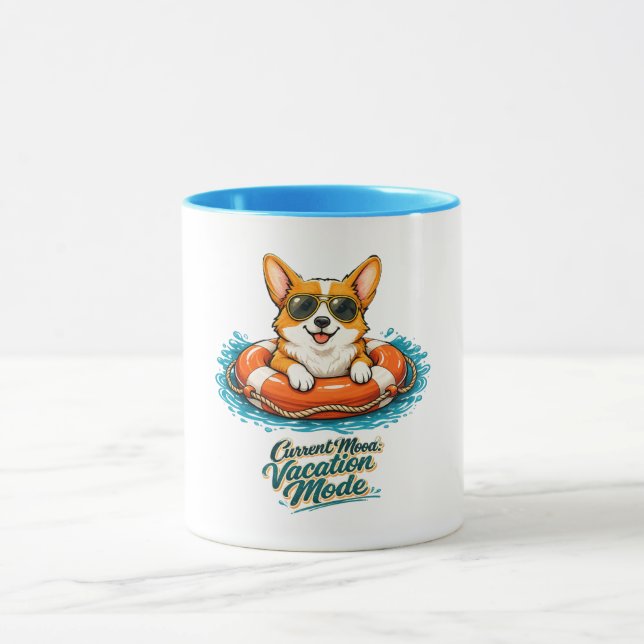 Cute Corgi "Vacation Mode" Summer Design Mugg (Center)