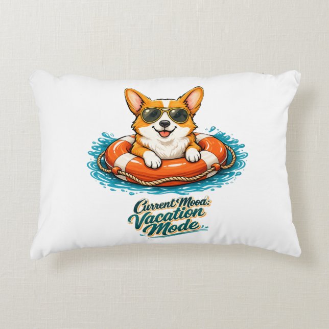 Cute Corgi "Vacation Mode" Summer Design Prydnadskudde (Framsidan)