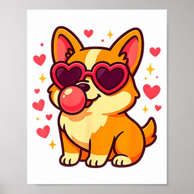 Cute Corgi Valentine Puppy With Heart Sungles  Poster (Framsidan)