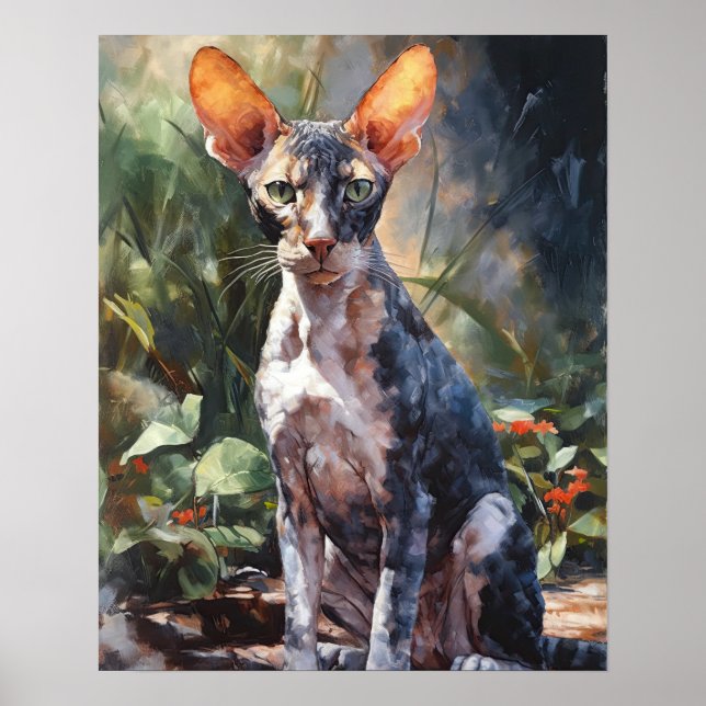 Cute Cornish Rex Cat Art Print Poster (Framsidan)