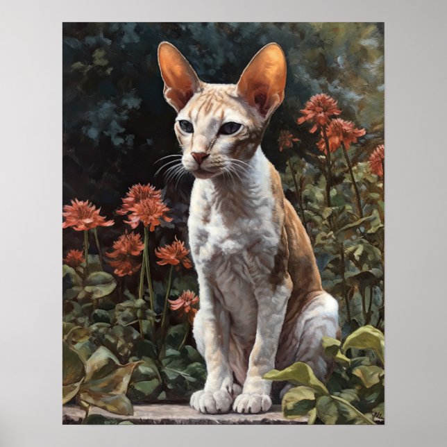 Cute Cornish Rex Cat Art Print Poster (Framsidan)