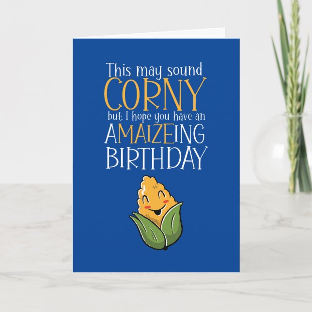 Cute Corny Maj Maize Pun Funny Birthday Kort (Framsida)