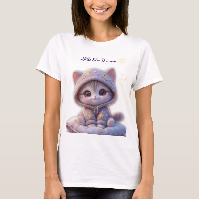 Cute Cosmic Cat – Pastel Space Kitten T-Shirt (Framsida)