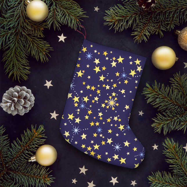Cute Cosmic Mönster Starry Night Galaxy Navy Blue Liten Julstrumpa (Skapare uppladdad)