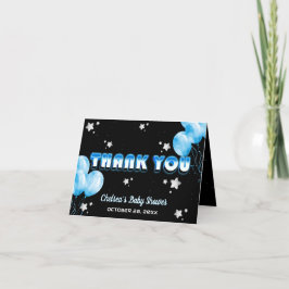Cute Cosmic Night Blue Balloons Starry Baby Shower Tack Kort