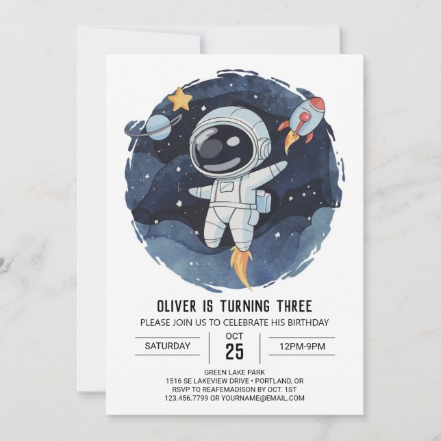 Cute Cosmic Online Astronaut Boy Birthday Inbjudningar (Framsida)
