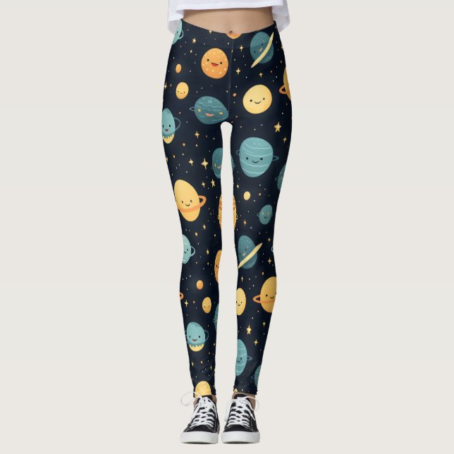 Cute Cosmos Mönster Leggings (Framsida)