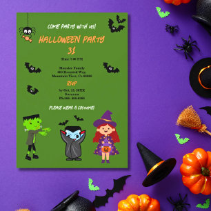 Cute Costume Halloween fest-inbjudan Inbjudningar