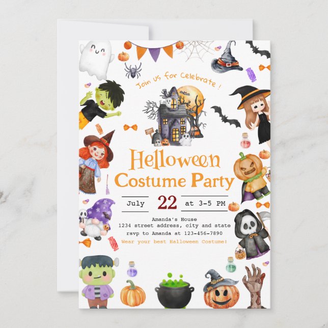 Cute Costume Halloween fest-inbjudan Inbjudningar (Framsida)