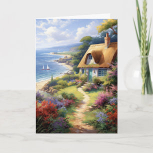 Cute Cottage at Sea Flowers Hej Folmt Kort