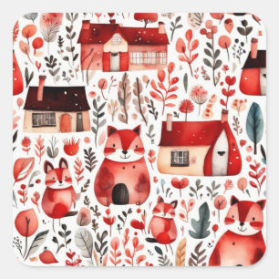 Cute cottage core red fält Magnetic Ram Fyrkantigt Klistermärke