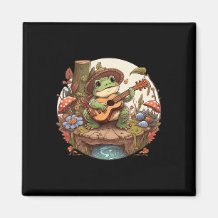 Cute Cottagecore Aesthetic Frog spelar Banjo på M Magnet