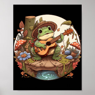 Cute Cottagecore Aesthetic Frog spelar Banjo på M Poster