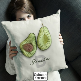 Cute Cottagecore Crochet Avocado Monogram Namn Kudde