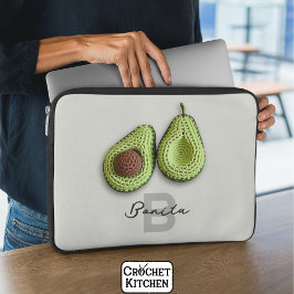 Cute Cottagecore Crochet Avocado Monogram Namn Laptop Fodral