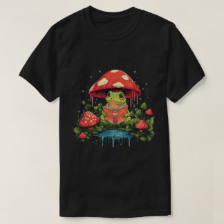 Cute Cottagecore Frog Reading Under Mushroom T Shirt