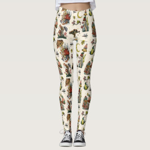 Cute Cottagecore God jul Mushroom Mönster Leggings