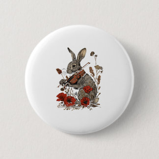 Cute Cottagecore Graphic Rabbit Spela upp fiolin Knapp