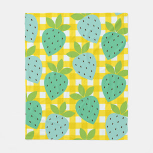 Cute Cottagecore Vintage Strawberry Play Gult Fleecefilt