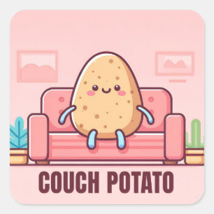 Cute Couch Potato Foodie Stickers Fyrkantigt Klistermärke