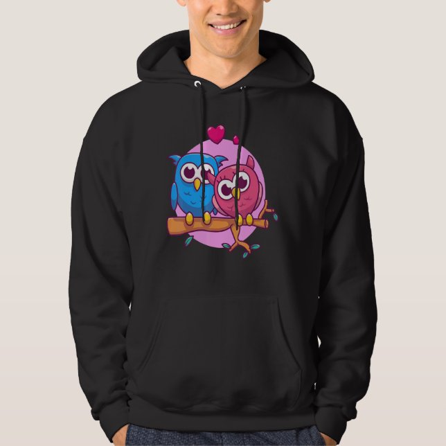 Cute Coud Birds Kärlek Owlsome Two Ugglor Heart Hoodie (Framsida)