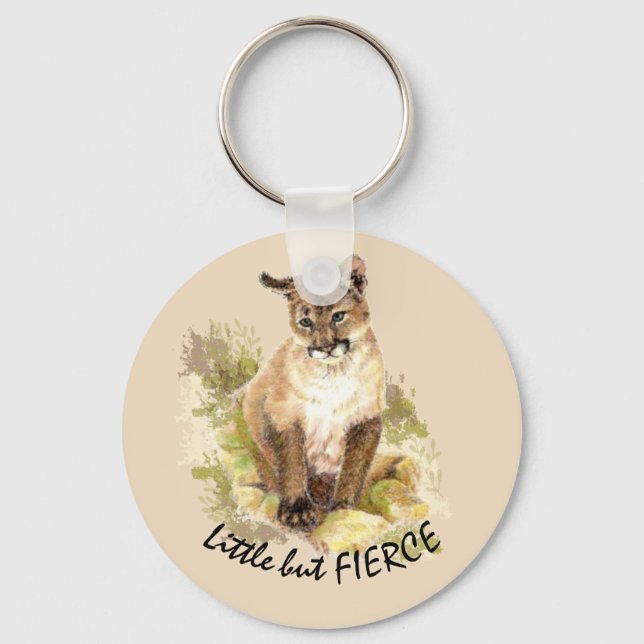 Cute Cougar Mountain Lejon Cat Kitten FIERCE QUOTE Nyckelring (Framsida)