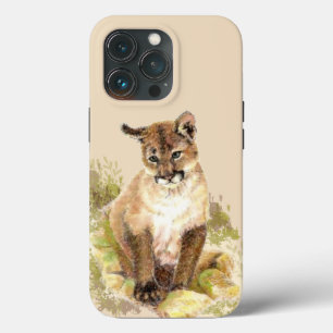 Cute Cougar Mountain Lejon Cat Kitten Watercolor