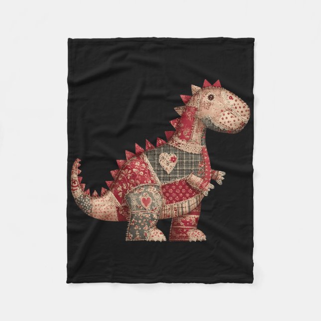 Cute Country Dinosaur Patchwork Hearts Valentine  Fleecefilt (Framsidan)