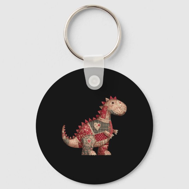 Cute Country Dinosaur Patchwork Hearts Valentine  Nyckelring (Framsida)