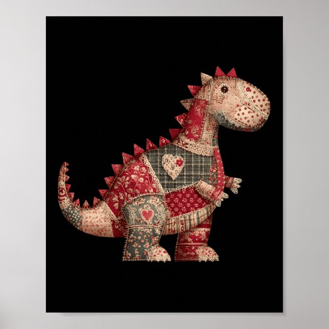 Cute Country Dinosaur Patchwork Hearts Valentine  Poster (Framsidan)