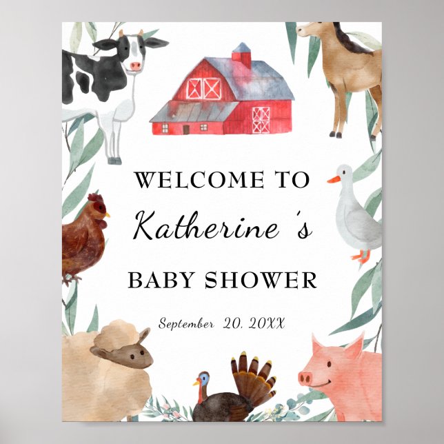 Cute Countryside Baby Shower på gården Välkommen Poster (Framsidan)