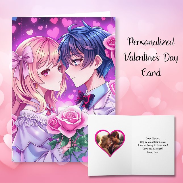 Cute Couple Anime Personlig Valentine Day Kort (Skapare uppladdad)