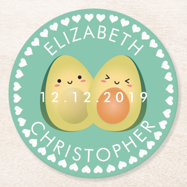 Cute Couple Avocados Låt oss Avocuddle Bröllopsfes Underlägg Papper Rund (Framsidan)