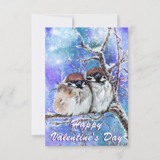 Cute Couple Bird Valentine Day Card Kort (Framsida)